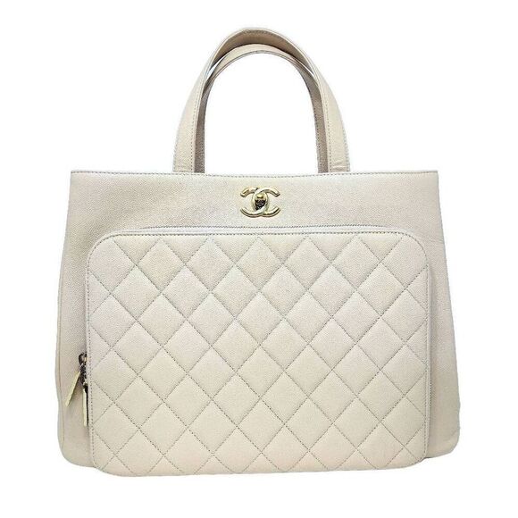 CHANEL BUSINESS AFFINITY LARGE TOTE CAVIAR LEATHER GOLD HARDWARE BEIGE W/  DUSTB - Picture 1 of 15